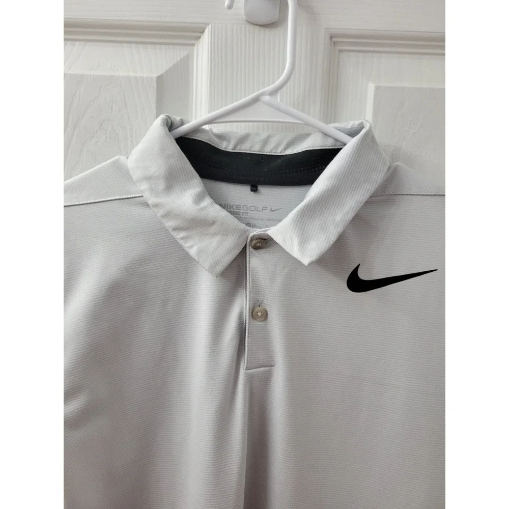 Nike Golf Shirt Dri-Fit Mens Small Standard Fit Short Sleeve Light Gray EUC